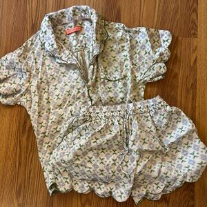 Brooks Ave  Women's Floral Scallop Pajama Set Green Size Medium